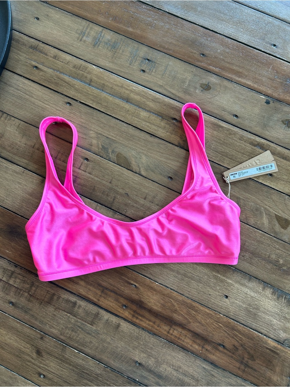NWT Skims Scoop Neck Shiny Pink Taffy Bikini Top S
